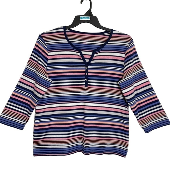 Croft & Barrow Knitted T Shirt Sz 2X Multicolor Striped 3/4 Sleeve - Picture 1 of 9